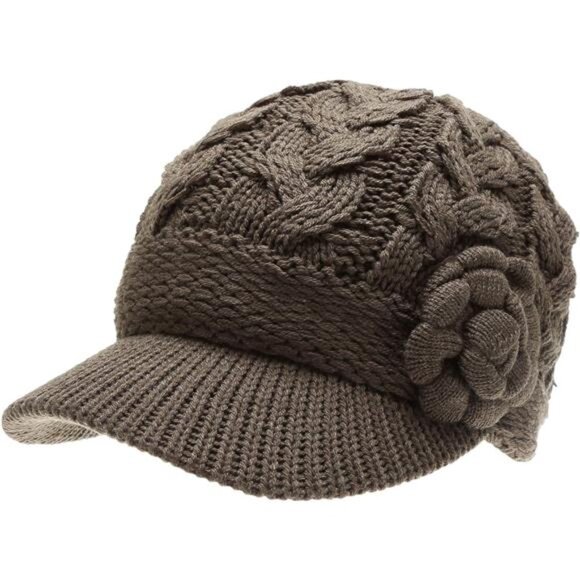 Women’s Knitted Newsboy Hat Double Layer Visor Beanie Cap with Fleece Lining